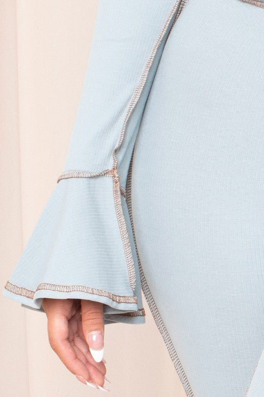 MADDIE INSIDE OUT STITCH LACE DOWN FRONT LONG SLEEVE CROP TO PANT SET