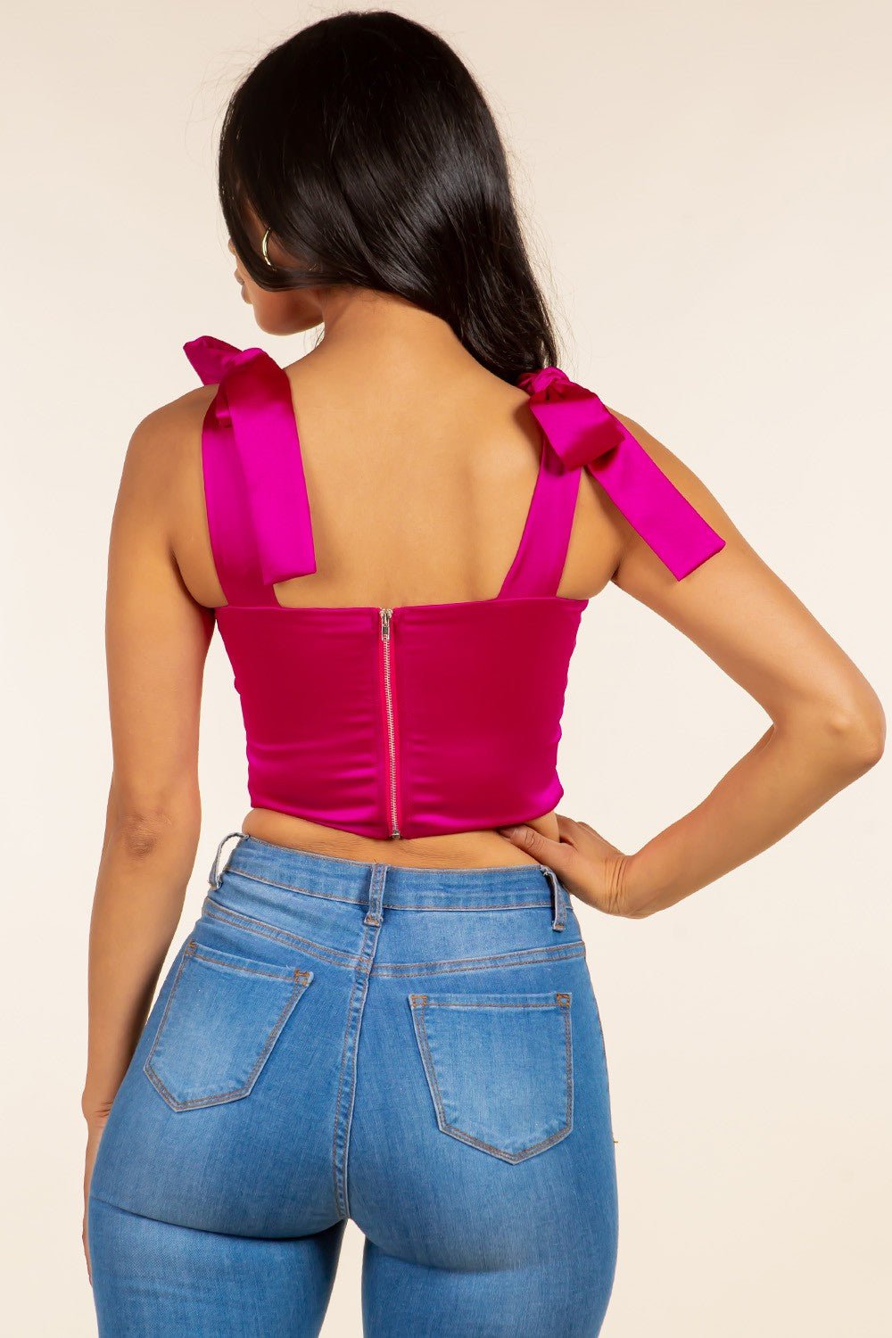 Maxine Satin Crop Top With Tie Shoulder Straps – Elegant Bustier Design for Any Occasion