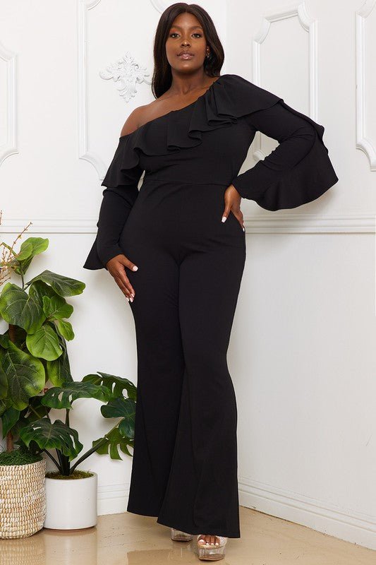 Reign Ruffle One Shoulder Plus Size Jumpsuit