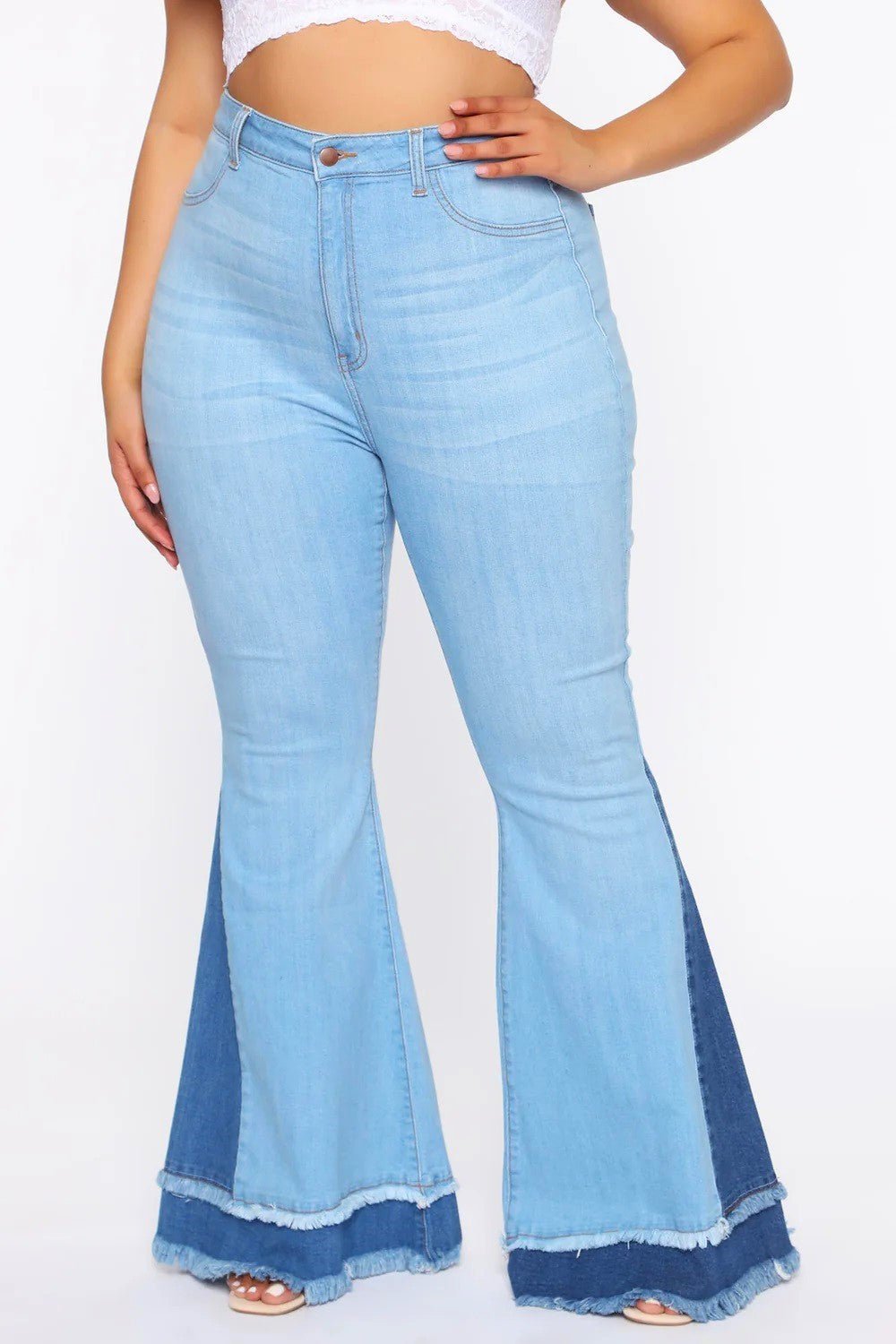 Rodeo Queen Plus Size-high Rise Two Tones Flare Jeans