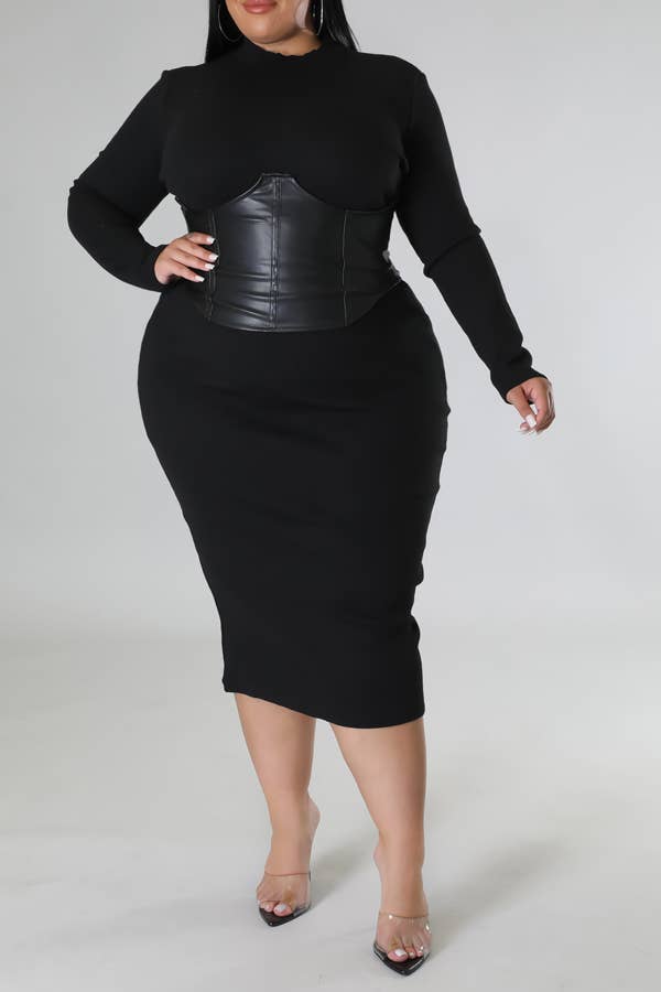 Snatched at the Waist Curvy Plus Size Midi Dress
