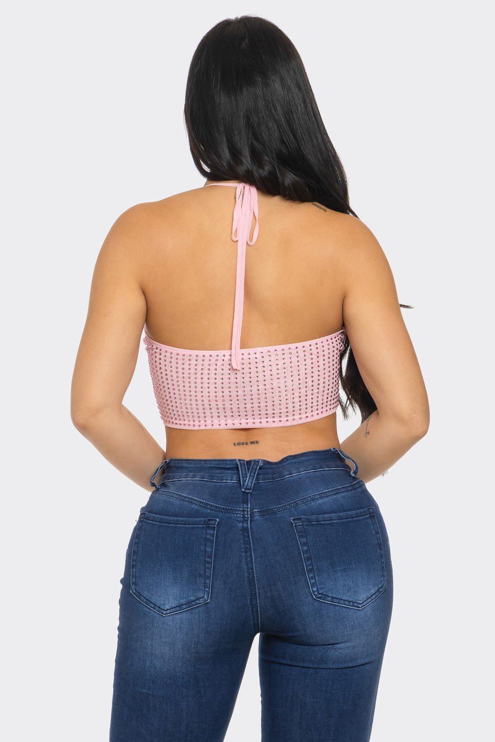 Sophie Stylish Studded Halter Tie Crop Top