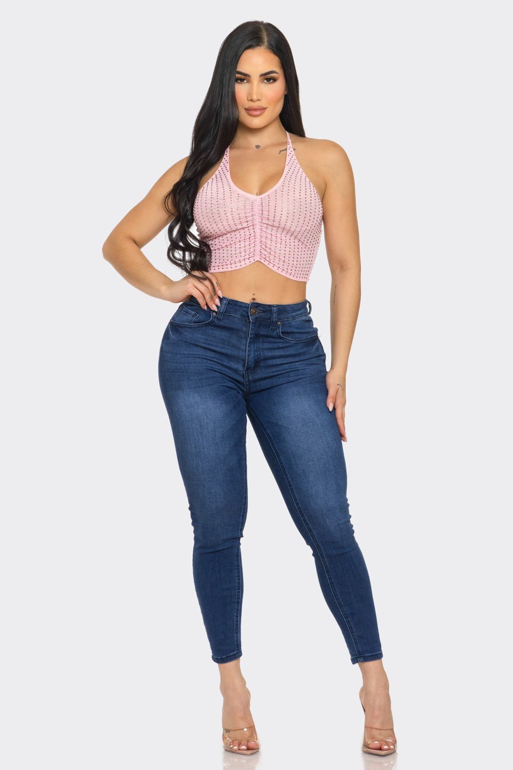 Sophie Stylish Studded Halter Tie Crop Top