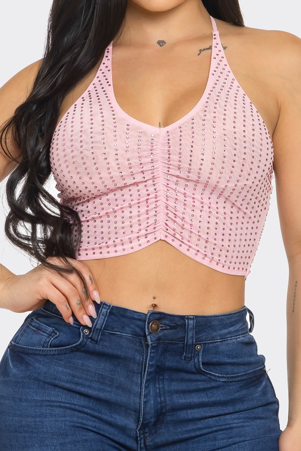 Sophie Stylish Studded Halter Tie Crop Top